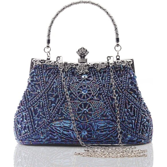 ❤️ Womens Pearl Roaring Evening Clutch Beaded Gatsby Costume Accessories Handbag - Picture 1 of 7